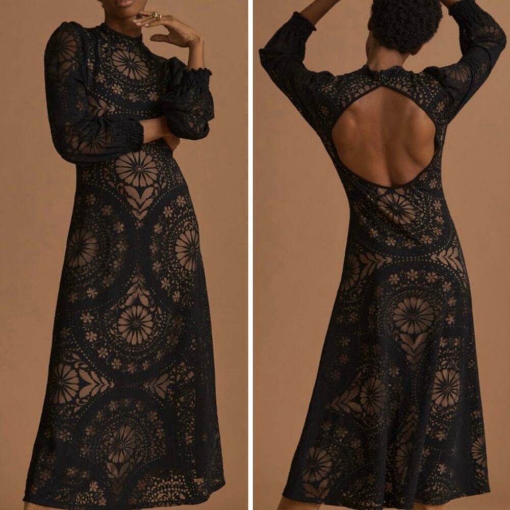 Anthropologie Navy Lace Midi Dress